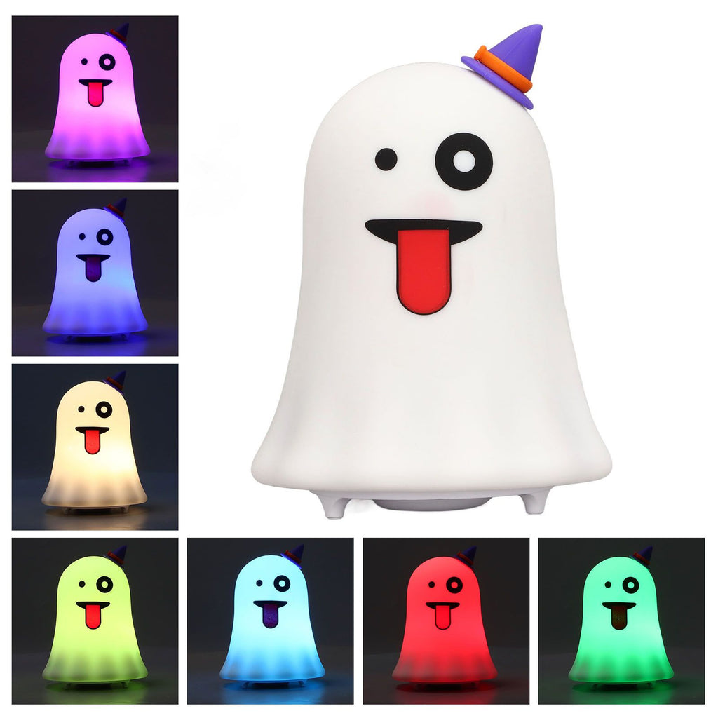 LED Cute Night Lamp Ghost Shaped 7 Colors Light USB Charging Silicone and ABS Bed Light for Kids Bedroom Halloween