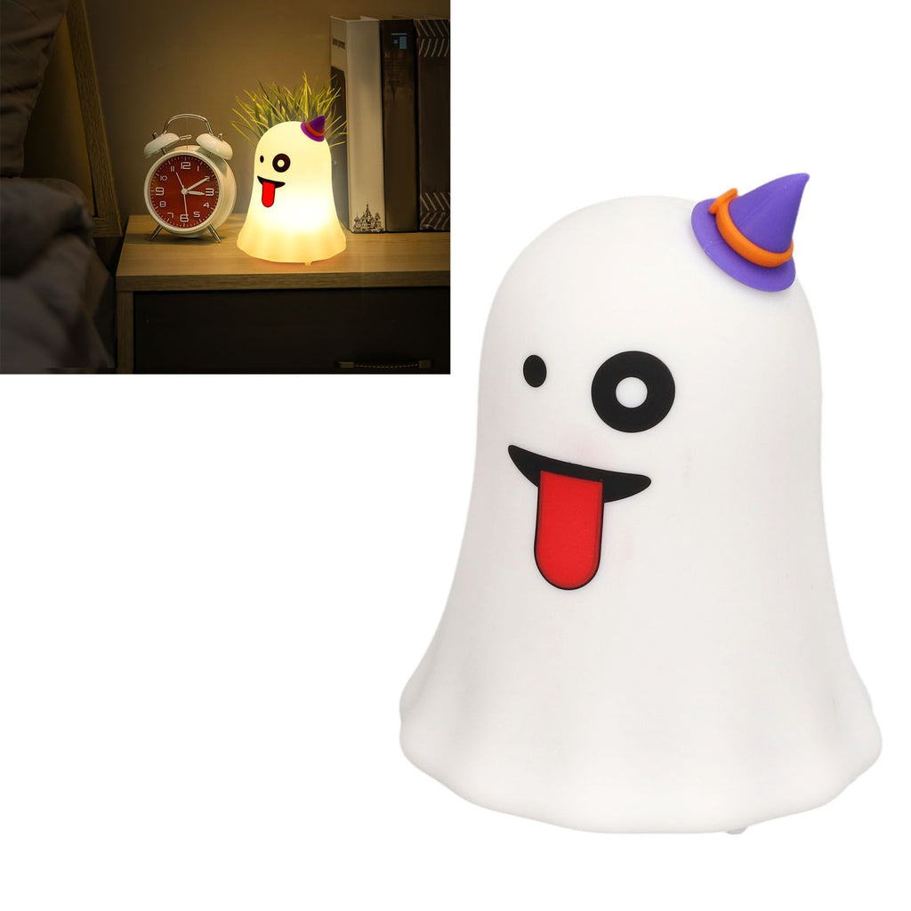 LED Cute Night Lamp Ghost Shaped 7 Colors Light USB Charging Silicone and ABS Bed Light for Kids Bedroom Halloween