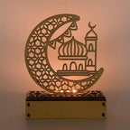 LED Eid Ramadan Hollow Decorations Openwork Carving Wooden Light Durable Table Light Crafts