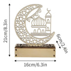 LED Eid Ramadan Hollow Decorations Openwork Carving Wooden Light Durable Table Light Crafts