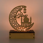 LED Eid Ramadan Hollow Decorations Openwork Carving Wooden Light Durable Table Light Crafts