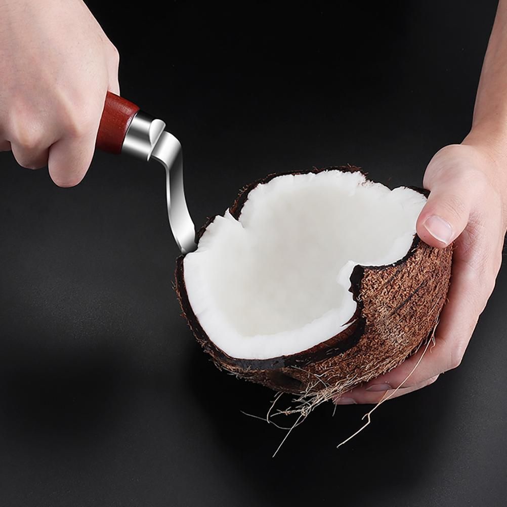 Coconut Can Opener Coconut Scraper with Wood Handle Stainless Steel Coconut Scraper for Kitchen Gadget