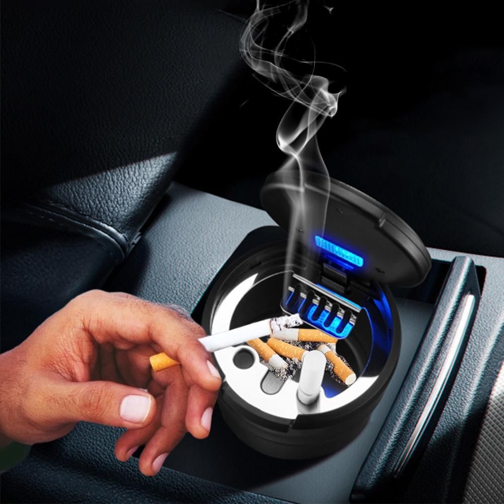 Car Ashtrays with Lid and LED Light Portable Ashtray for Car Mini Car Trash Can Waterproof for Outdoor Travel Home Use