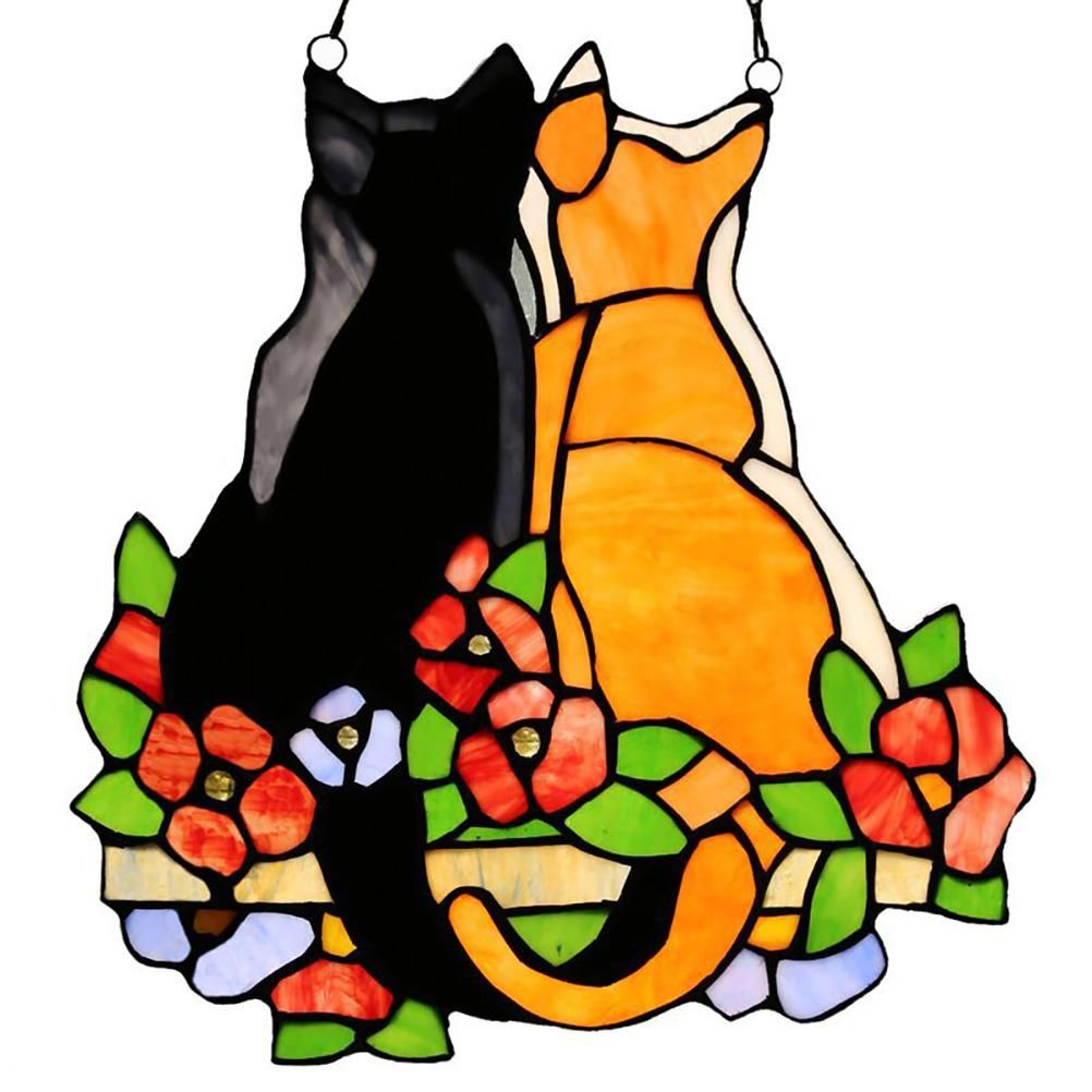 Stained Glass Cats Window Panel Stained Suncatcher Hanging Ornaments Home Decoration