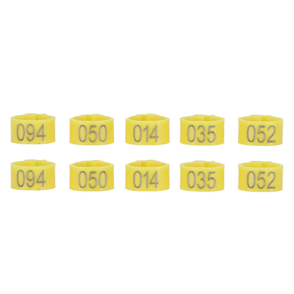 100Pcs Bird Foot Rings Bands 10mm 001-100 Numbered Pigeons Identify Clip Poultry SupplyYellow