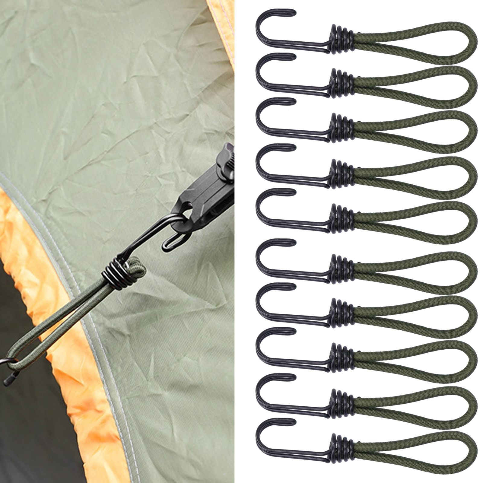 10pcs Tent Elastic Rope with Hook Camping Tent Fixation Elastic Rope Accessories