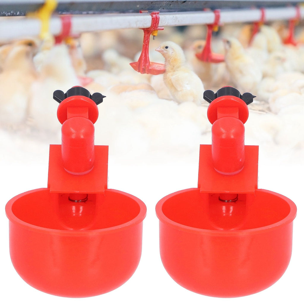 2pcs Automatic Chicken Water Cup Red Plastic Drinking Bowl for Poultry Pigeon Bird