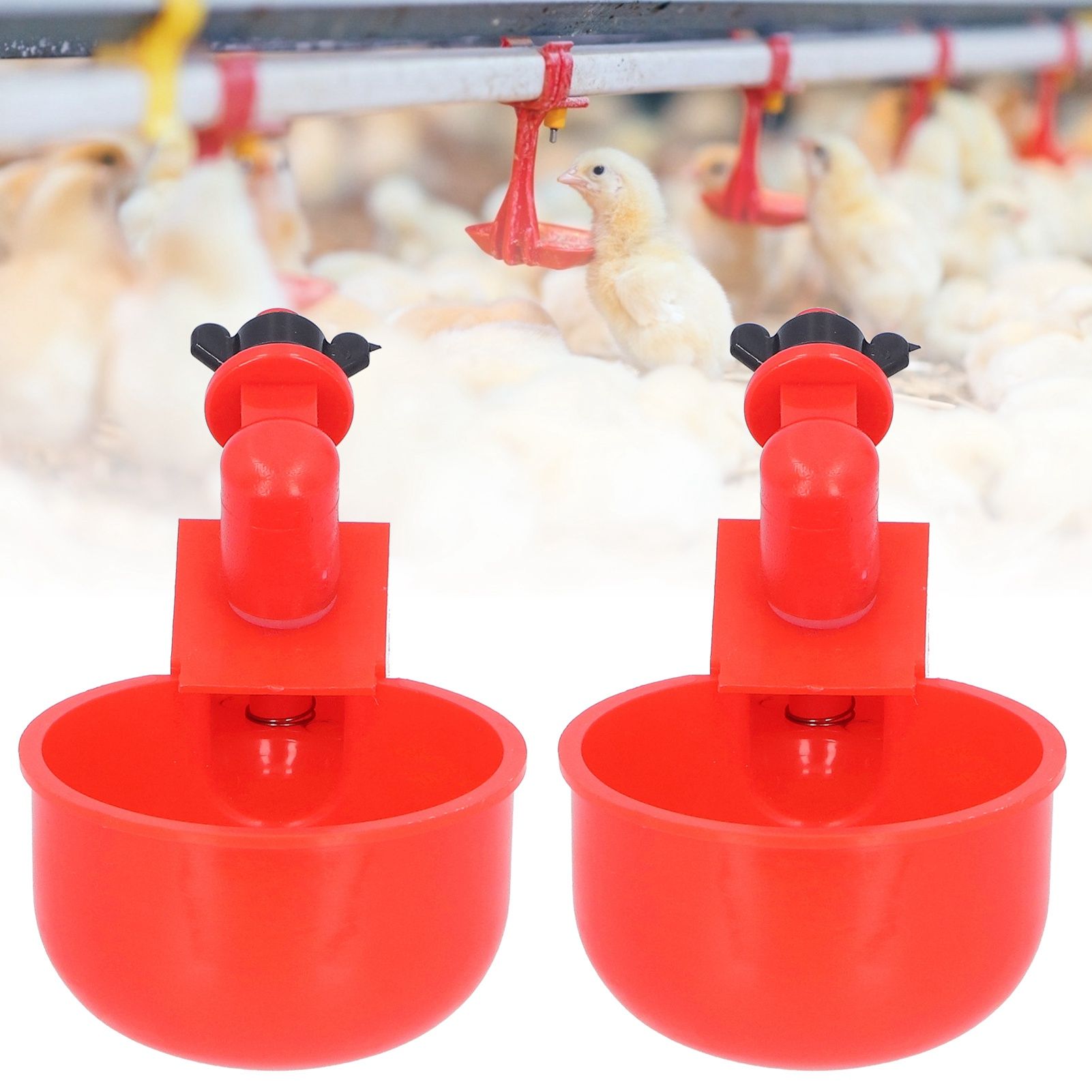 2pcs Automatic Chicken Water Cup Red Plastic Drinking Bowl for Poultry Pigeon Bird