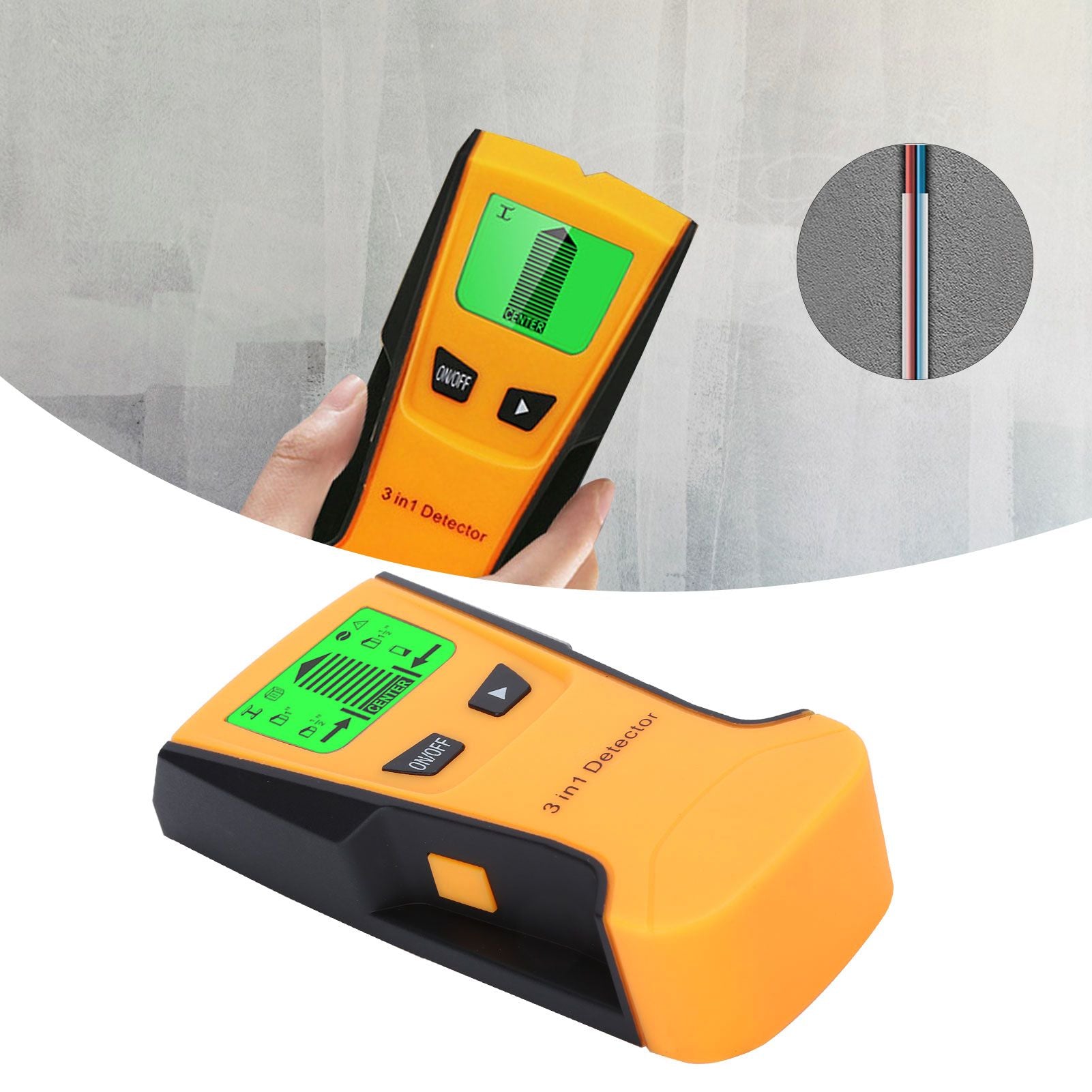 3 in 1 Metal/AC Wire/Stud Detector Finder Portable Wall Scanner Detect Device LCD DisplayOrange
