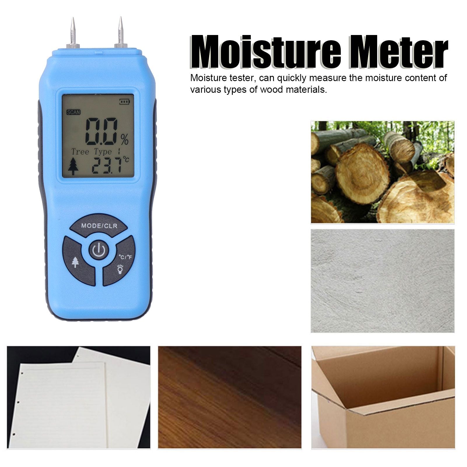Digital Moisture Tester Portable Hand Held LCD Wood Timber Humidity Detector Accessory(Blue )