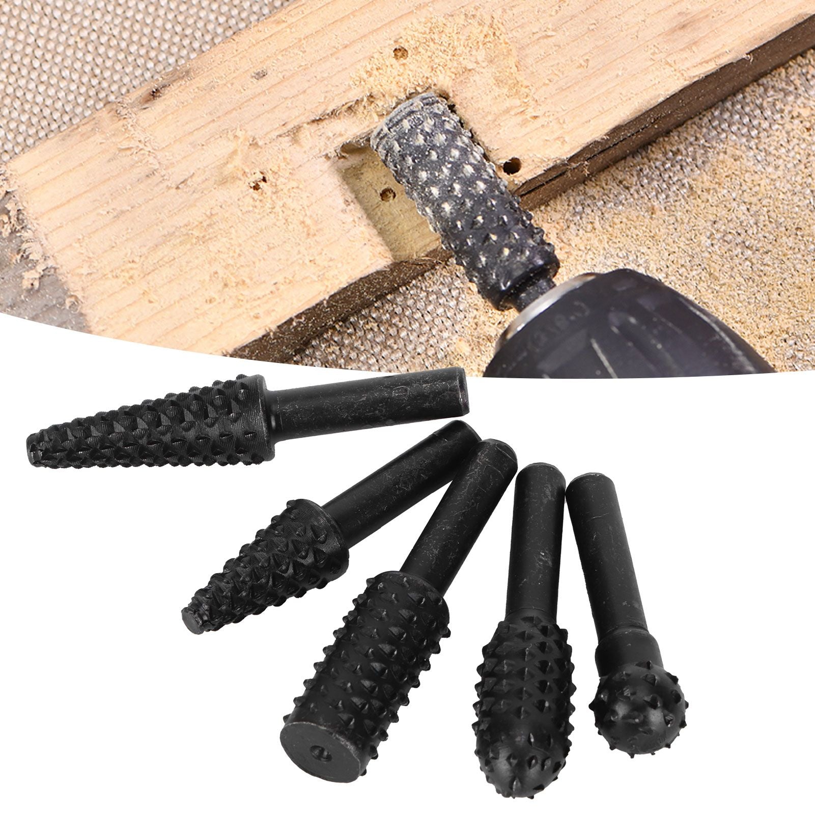 5PCs set Wood Carving File Rasp Woodworking Special Shaped Rotating Embossed Grinding Head