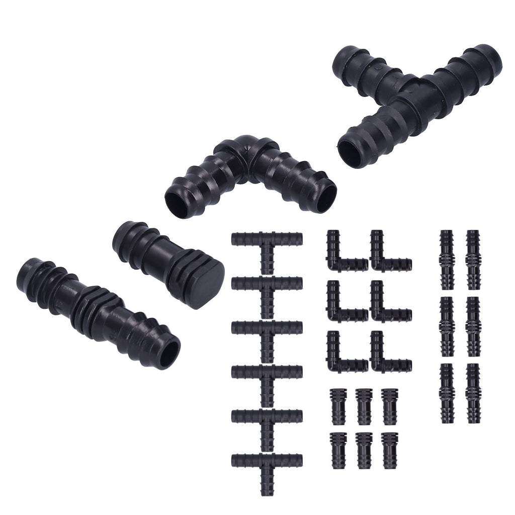 24Pcs/Set Drip Irrigation Fitting Kit 1/2 Tubing Barbed Connectors for Garden Greenhouse