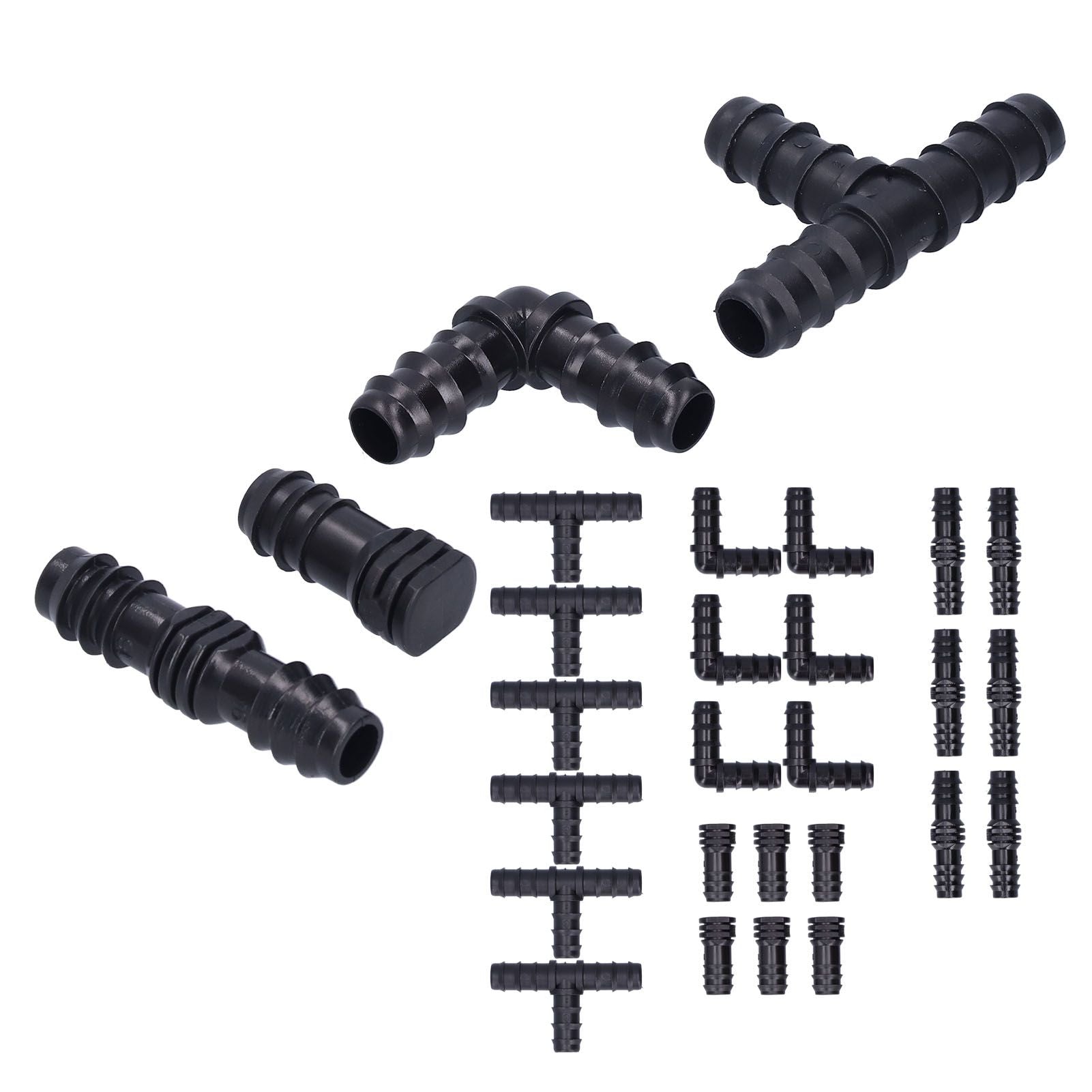 24Pcs/Set Drip Irrigation Fitting Kit 1/2 Tubing Barbed Connectors for Garden Greenhouse