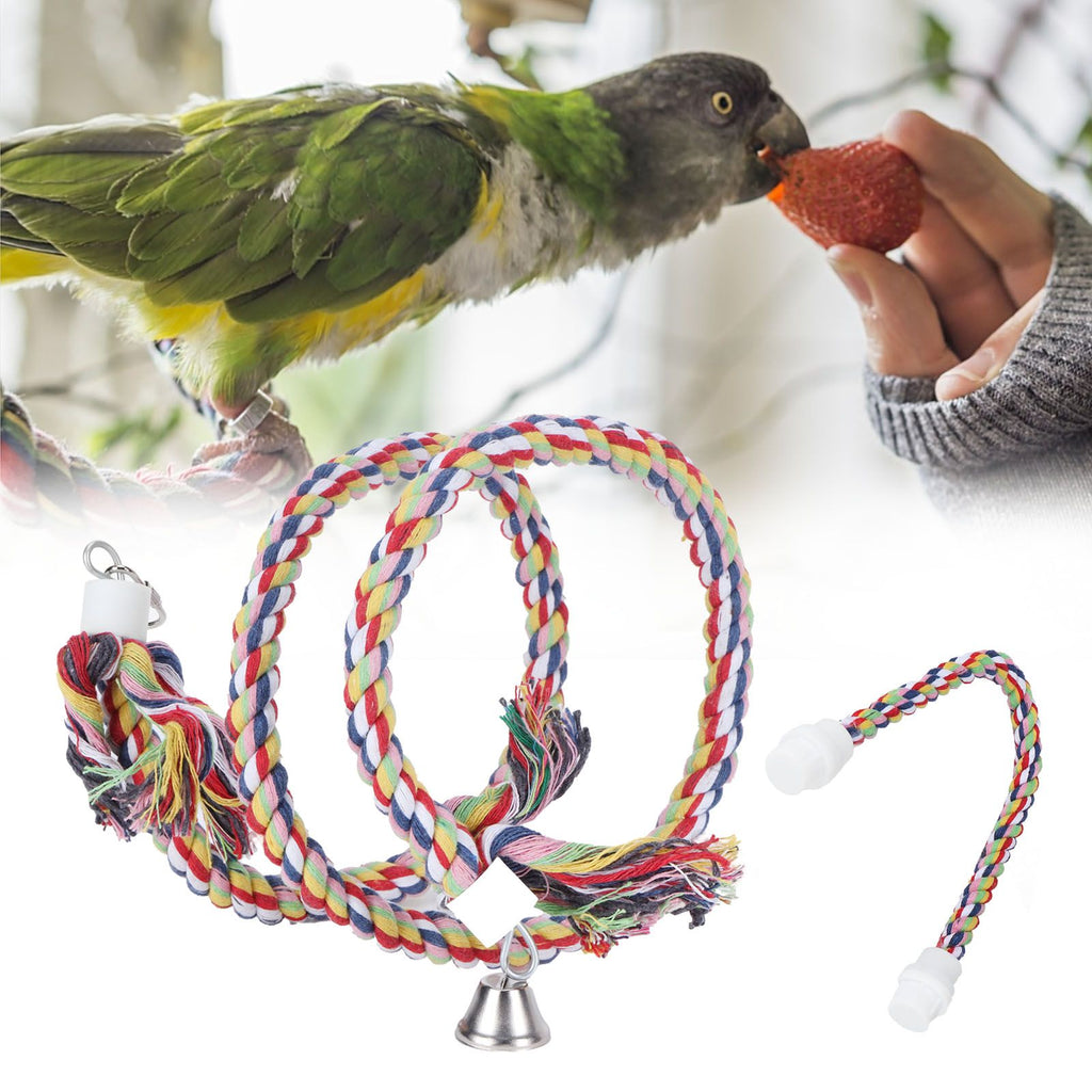 2Pcs Bird Stand Rope with Bell Colorful Hanging Cotton Rope Parrots Climbing Bar Toys