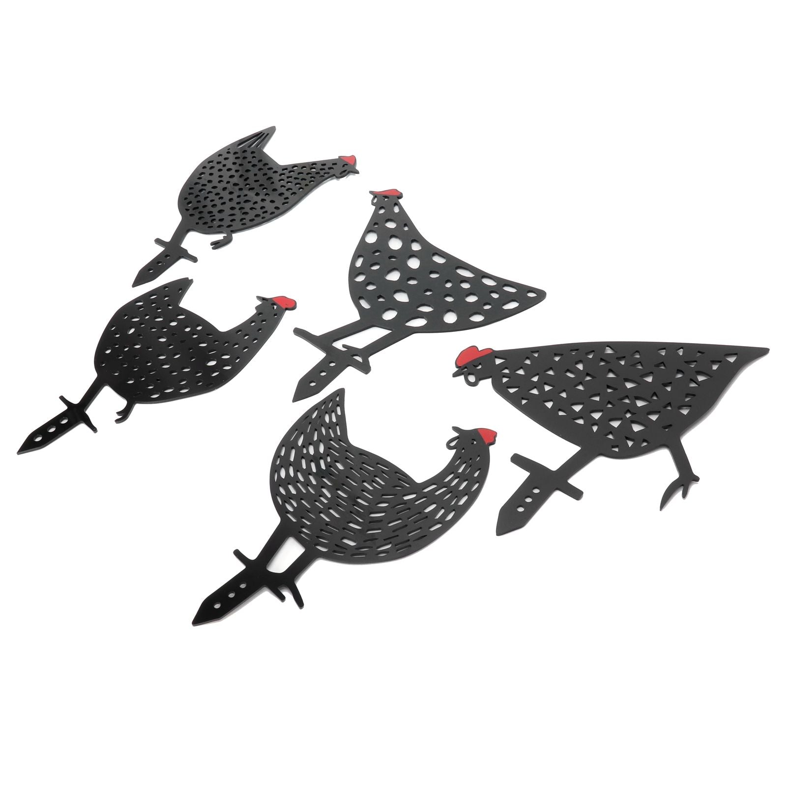 5Pcs Chicken Stakes Set Acrylic Animal Shape Statues Decoration for Garden Yard Black