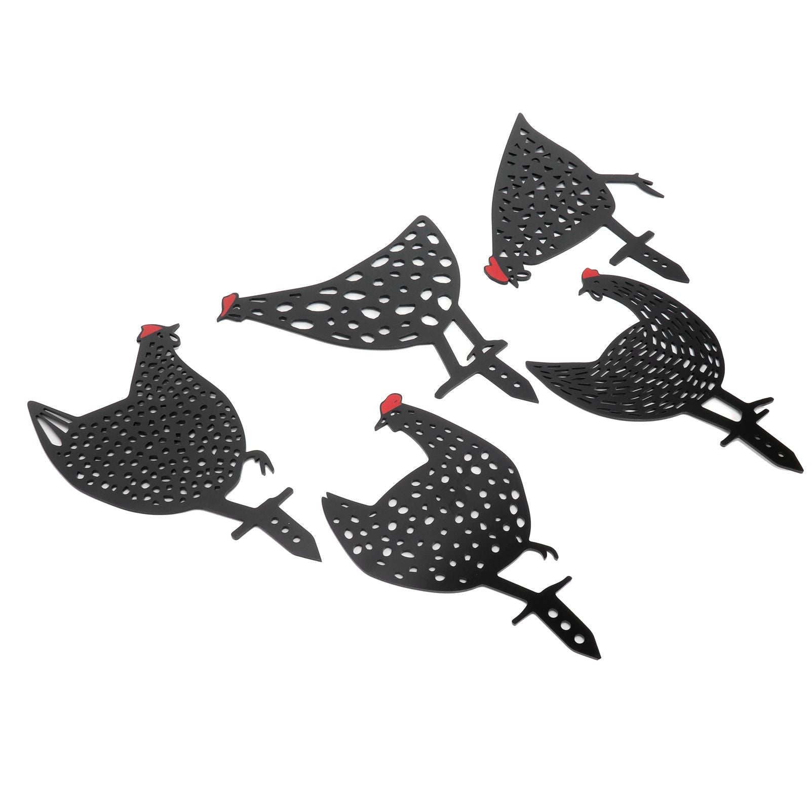 5Pcs Chicken Stakes Set Acrylic Animal Shape Statues Decoration for Garden Yard Black