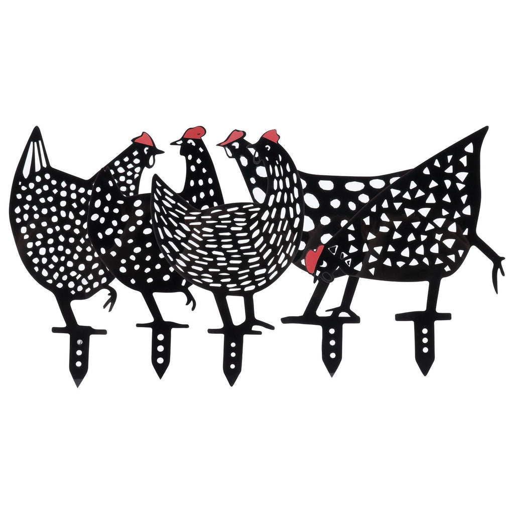 5Pcs Chicken Stakes Set Acrylic Animal Shape Statues Decoration for Garden Yard Black