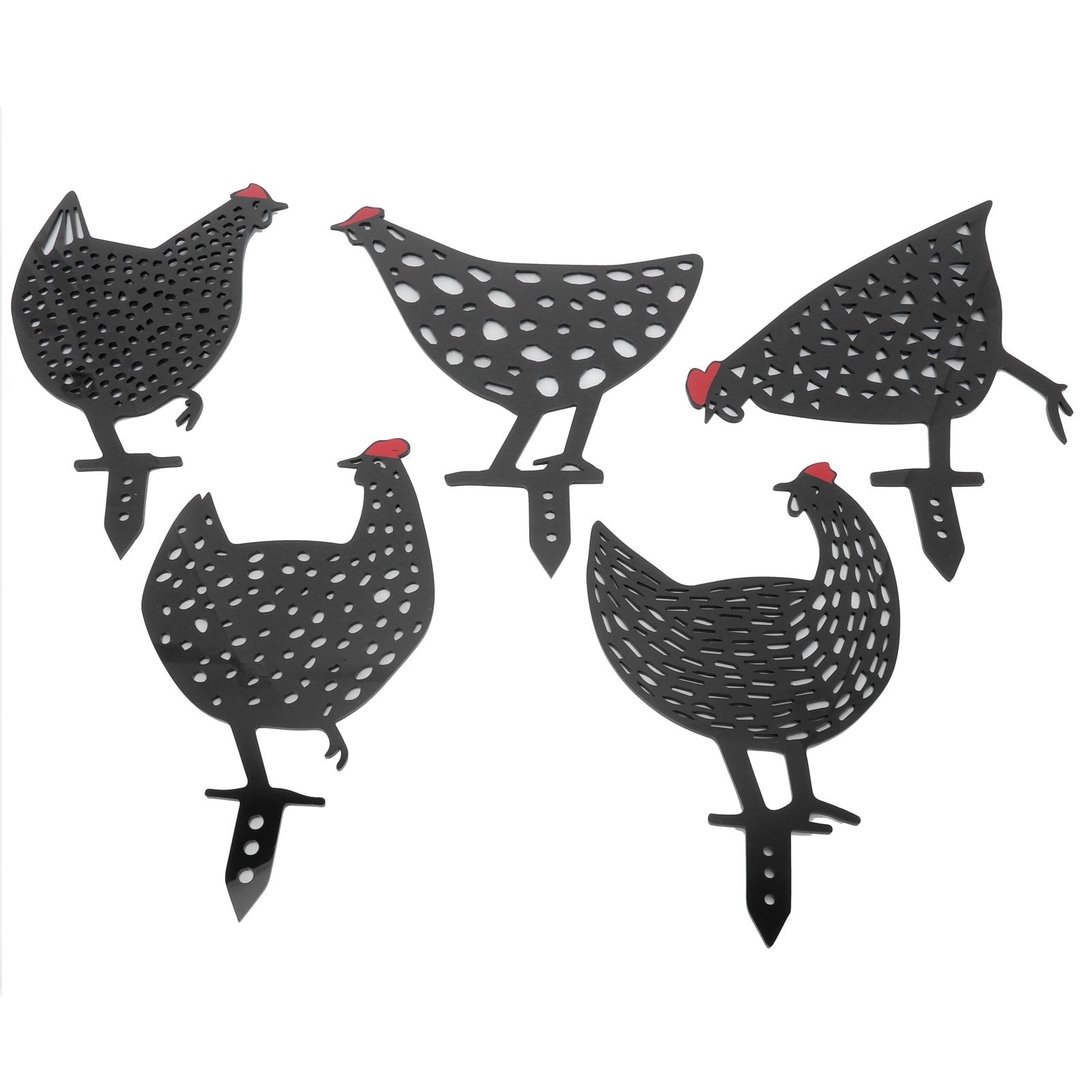 5Pcs Chicken Stakes Set Acrylic Animal Shape Statues Decoration for Garden Yard Black