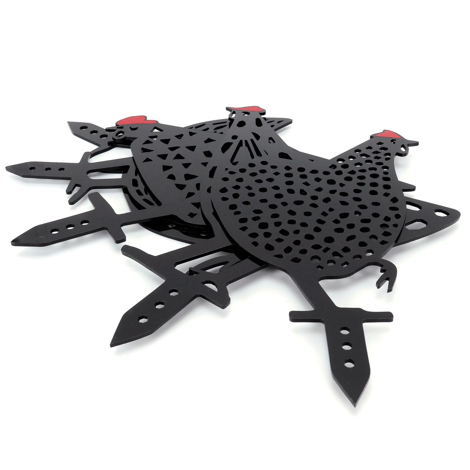 5Pcs Chicken Stakes Set Acrylic Animal Shape Statues Decoration for Garden Yard Black