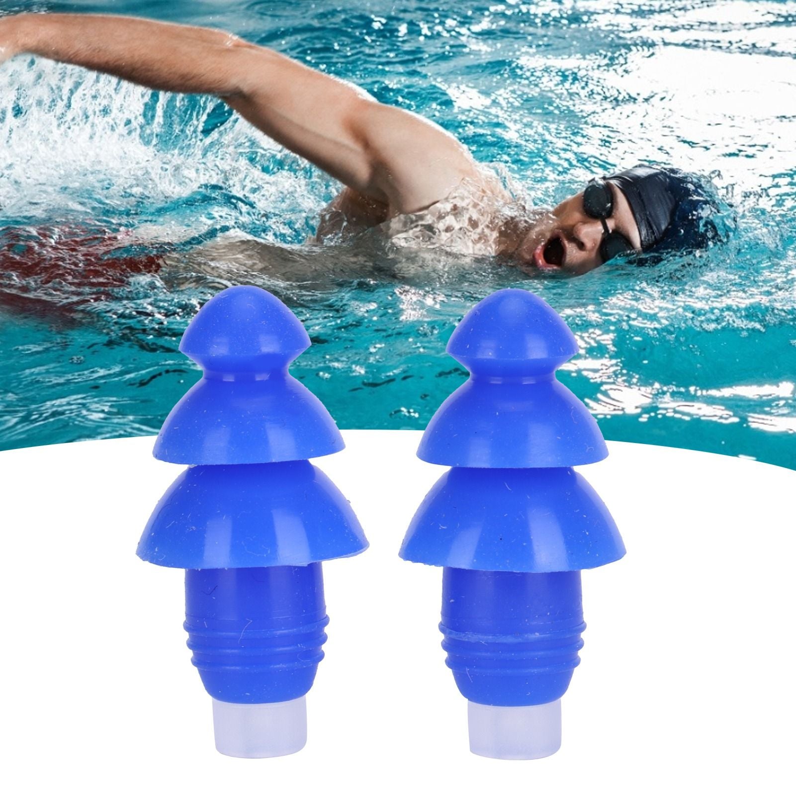 Reusable Ear Plugs Waterproof Silicone Earplugs Noise Reduction for Swimming Sleeping(Blue Box )