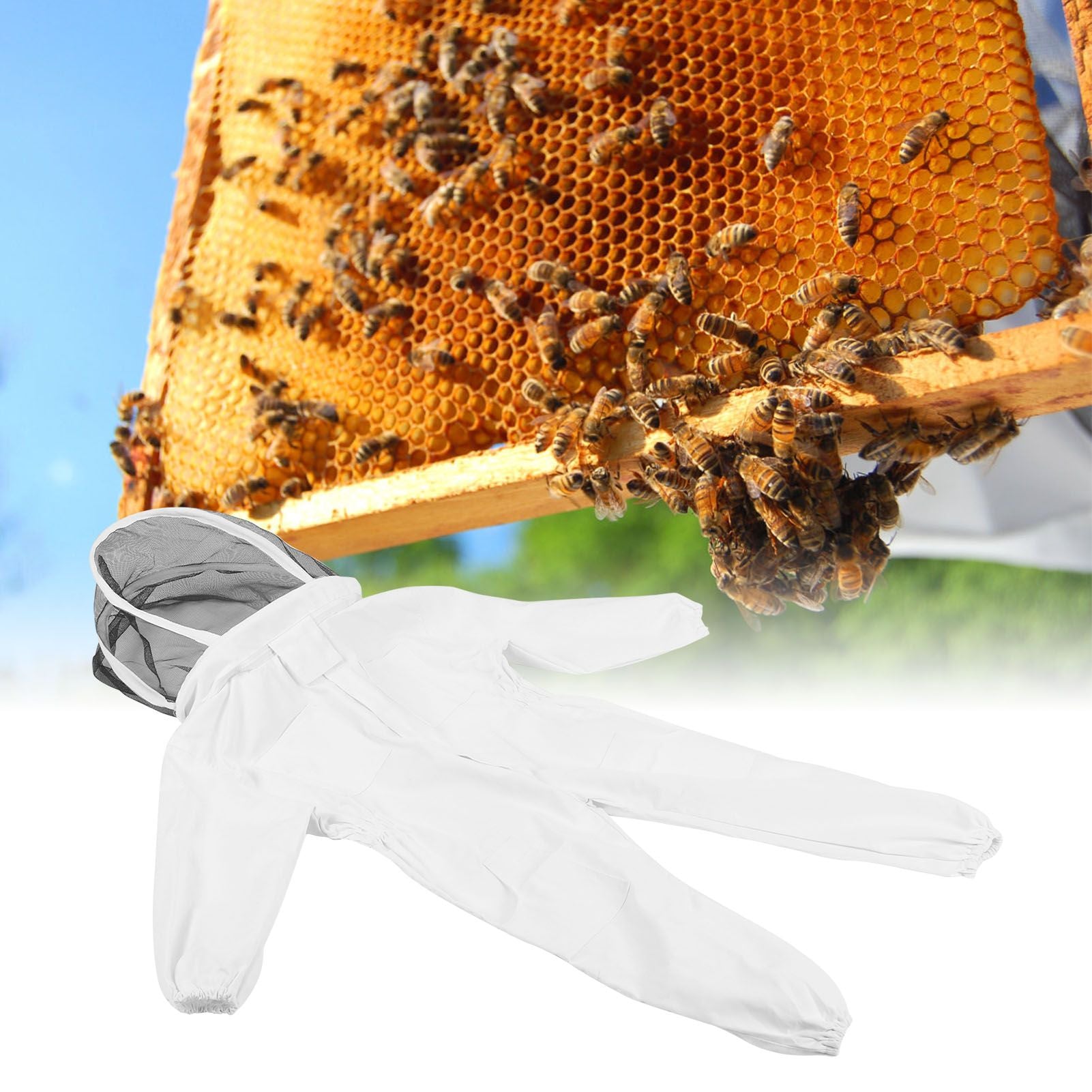 One Piece Beekeeping Suit with Veil Hood Children kids Beekeeping Protective Clothes(White M)