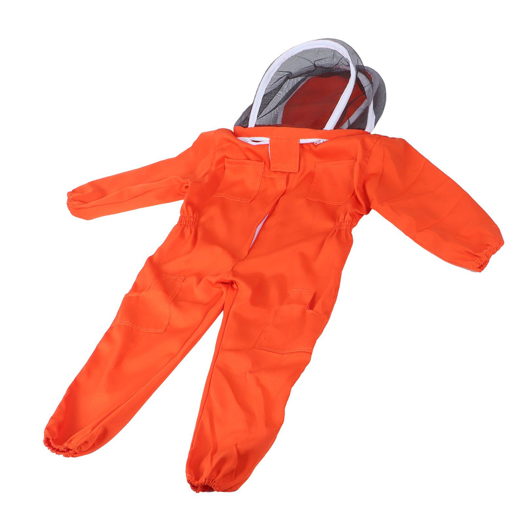 One Piece Beekeeping Suit with Veil Hood Children kids Beekeeping Protective Clothes(Orange L)