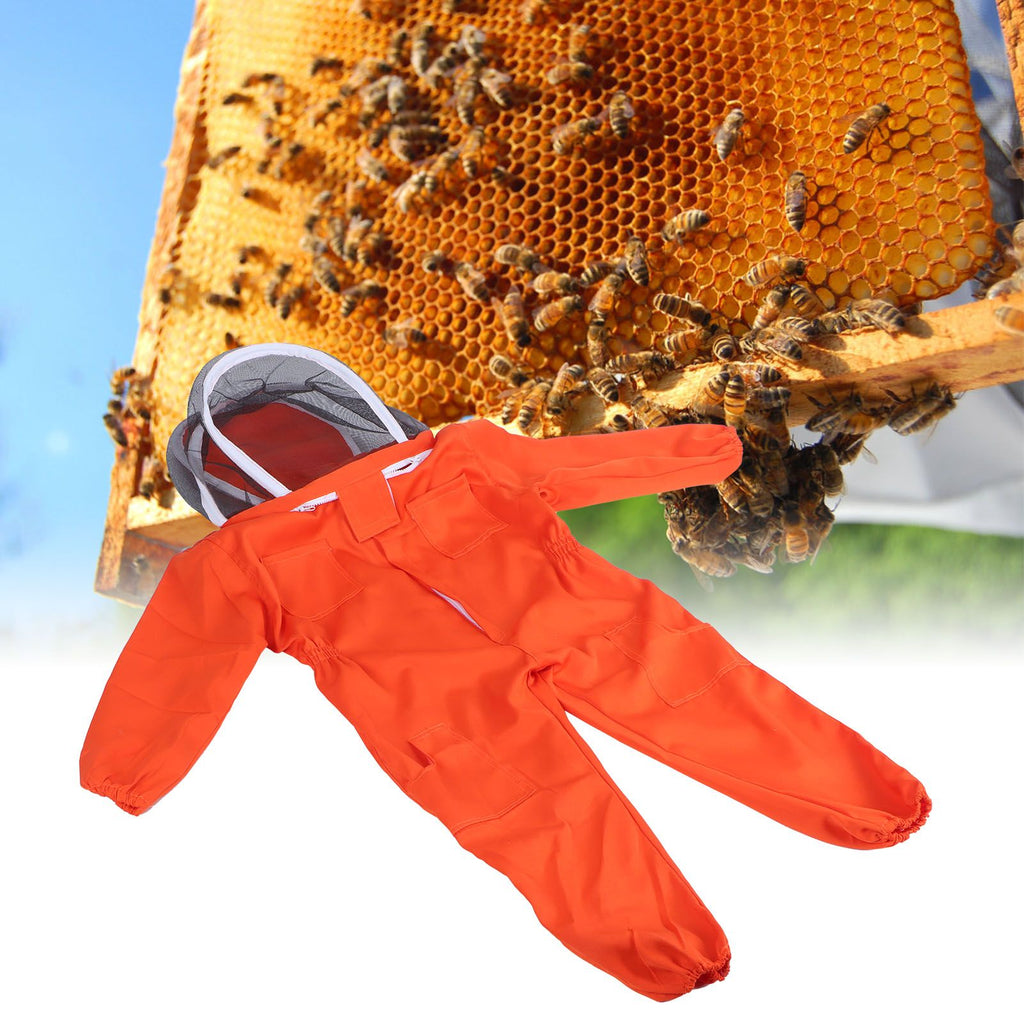 One Piece Beekeeping Suit with Veil Hood Children kids Beekeeping Protective Clothes(Orange L)