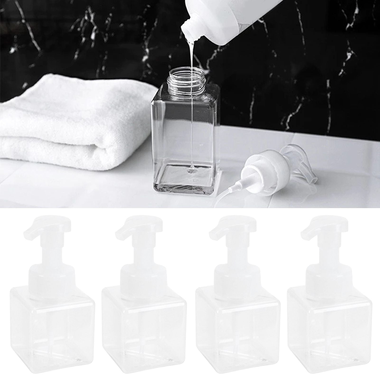4PCS 250ml Clear Plastic Pump Bottles Foaming Soap Dispenser Refillable Foam Bottle Travel Use