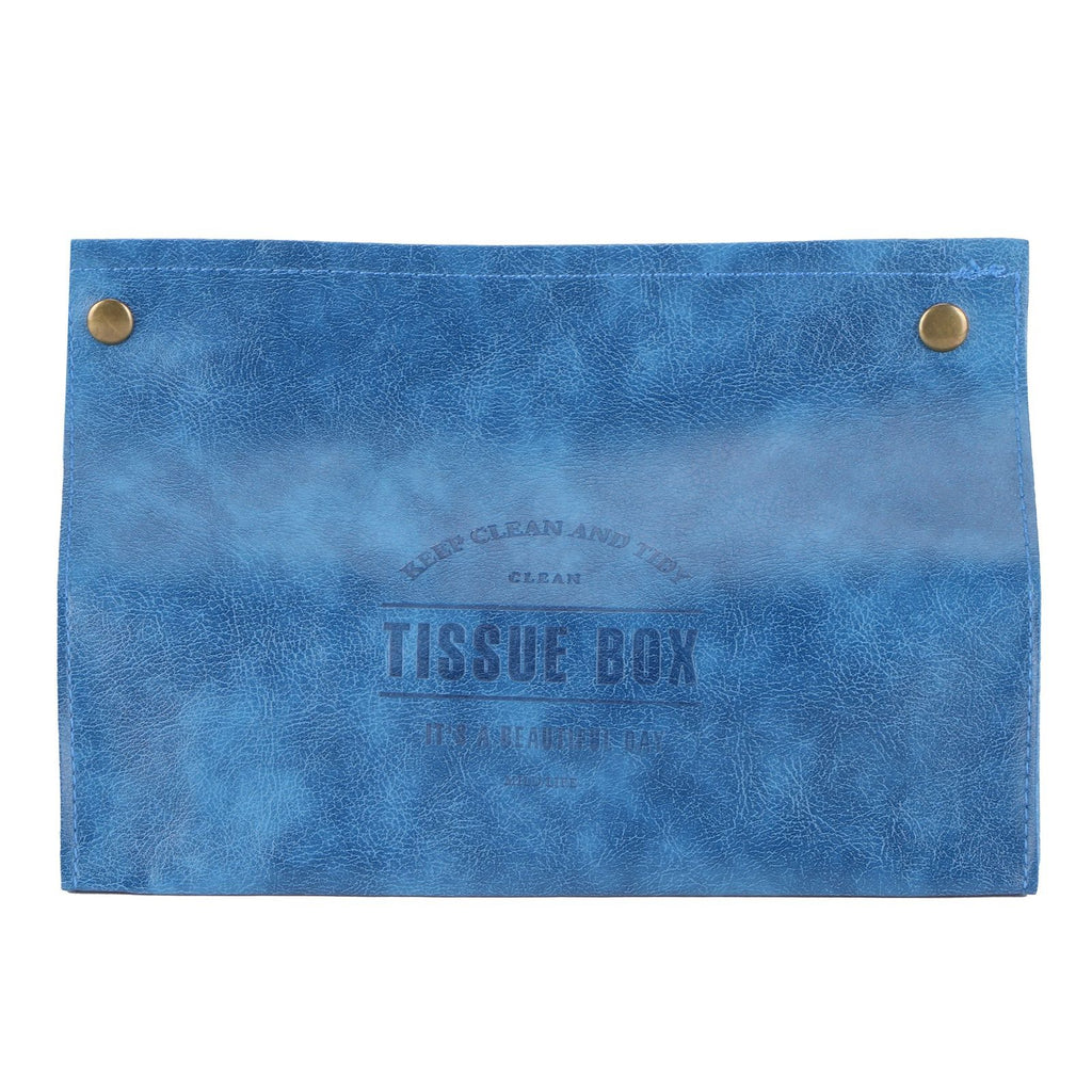 PU Leather Originality Tissue Box Desktop Tissue Organizer for Bedroom Living RoomBlue