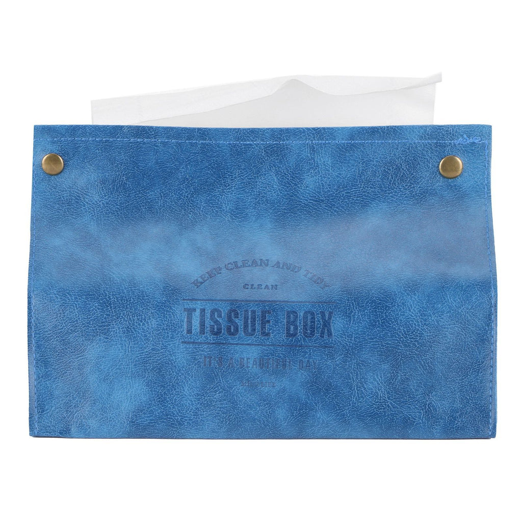 PU Leather Originality Tissue Box Desktop Tissue Organizer for Bedroom Living RoomBlue