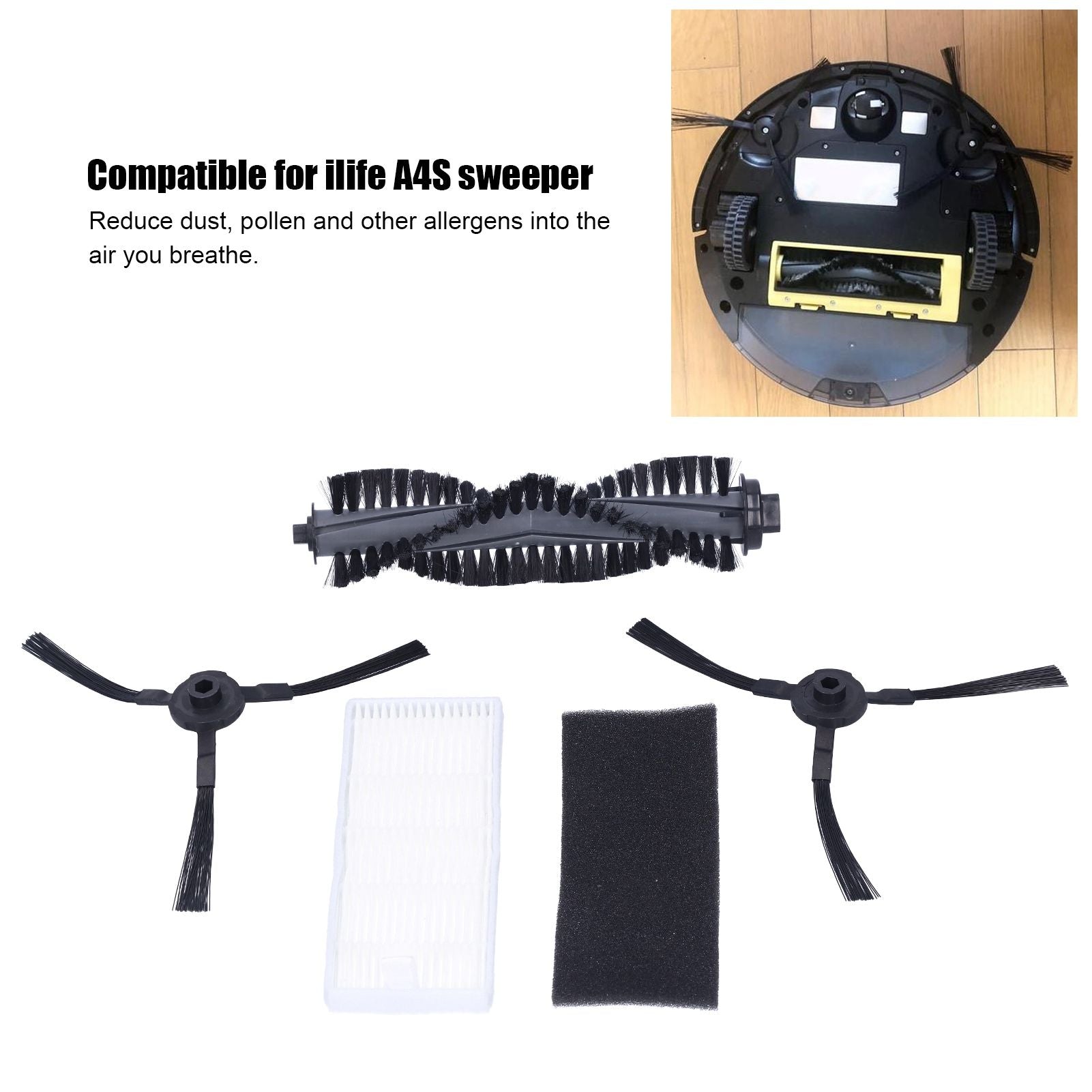 Sweeper Rolling Brush Filter Cleaning Cloth Side Brush Kit Replacement Parts for ilife A4S