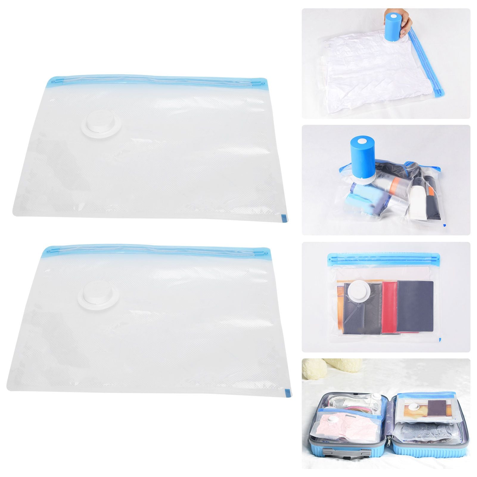 2Pcs Vacuum Storage Bag Space Saving Compressed Sealed Travel Bag with 3.5cm Thread Air InletM:32x26CM