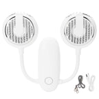 Dual‑Head USB Fan 360° Rotating Portable Neck‑Hanging Electric Fan for Outdoor TravelWhite