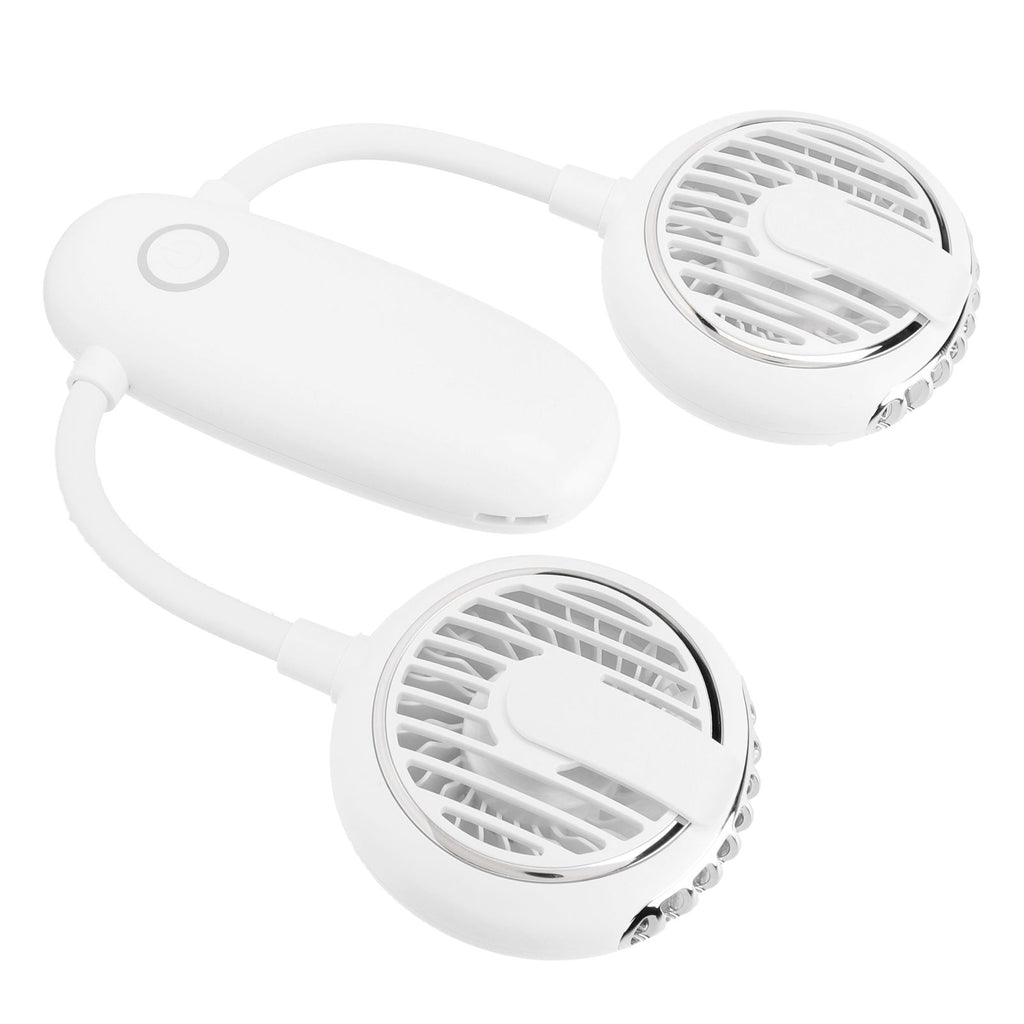 Dual‑Head USB Fan 360° Rotating Portable Neck‑Hanging Electric Fan for Outdoor TravelWhite