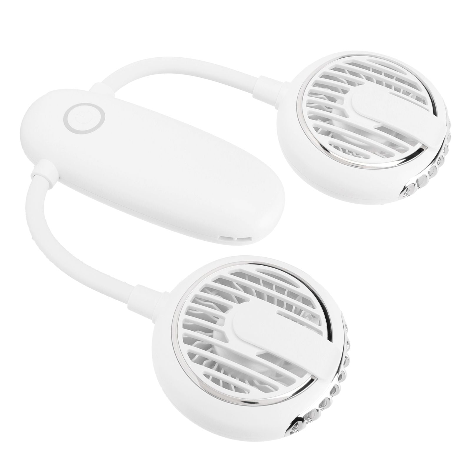 Dual‑Head USB Fan 360° Rotating Portable Neck‑Hanging Electric Fan for Outdoor TravelWhite