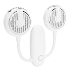 Dual‑Head USB Fan 360° Rotating Portable Neck‑Hanging Electric Fan for Outdoor TravelWhite