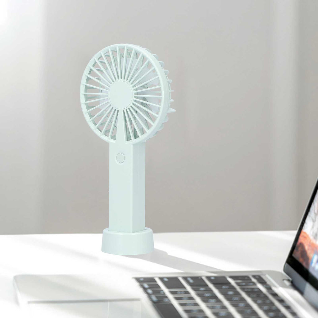 Green Parallel Wind Fan Mini USB Charging Mute Outdoor Handheld Fan with Base for Outdoor