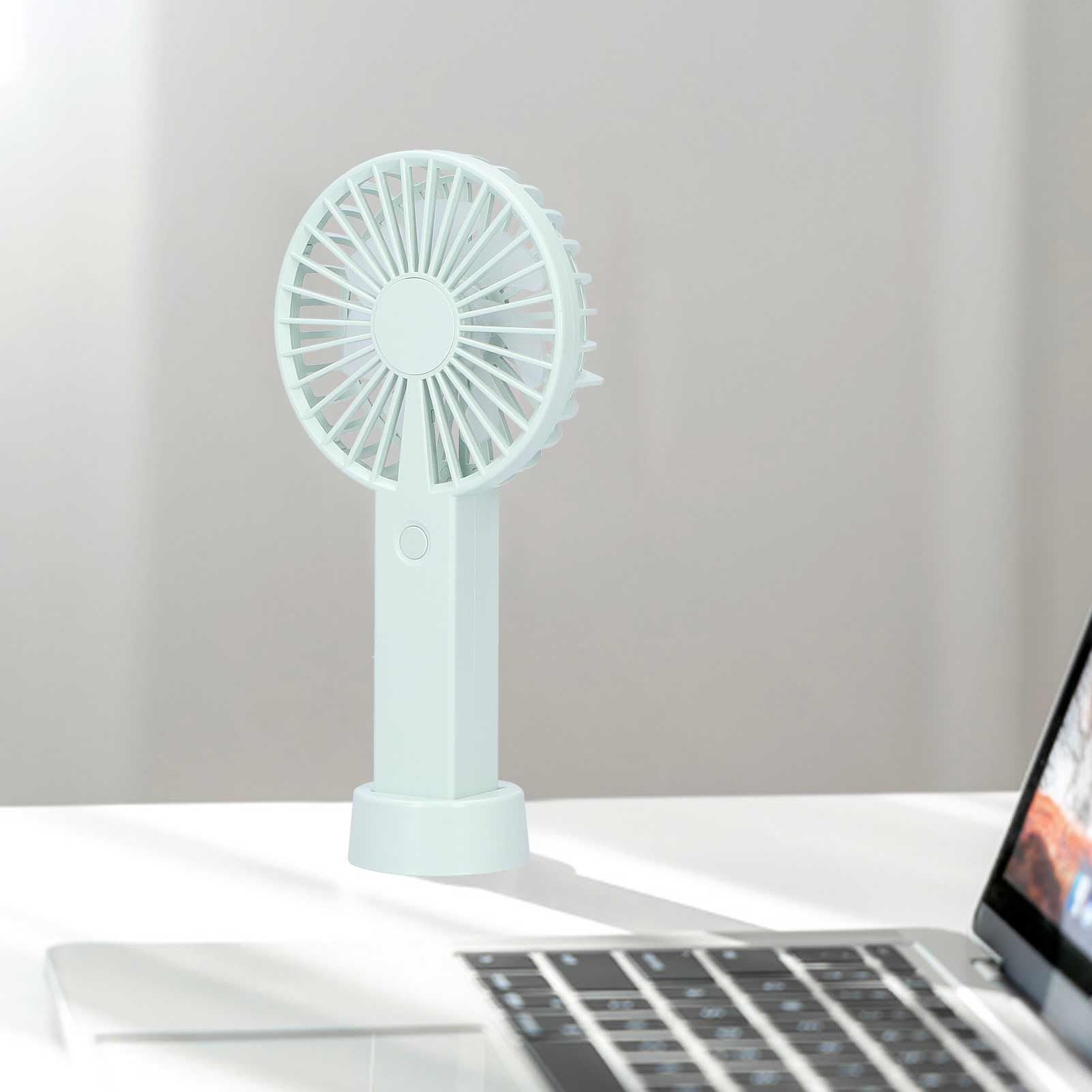 Green Parallel Wind Fan Mini USB Charging Mute Outdoor Handheld Fan with Base for Outdoor