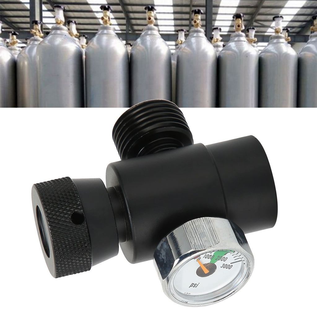 CO2 Cylinder Refill Adapter Connector CGA320 // TR21-4 ASA 3000psi Pressure Gauge Black