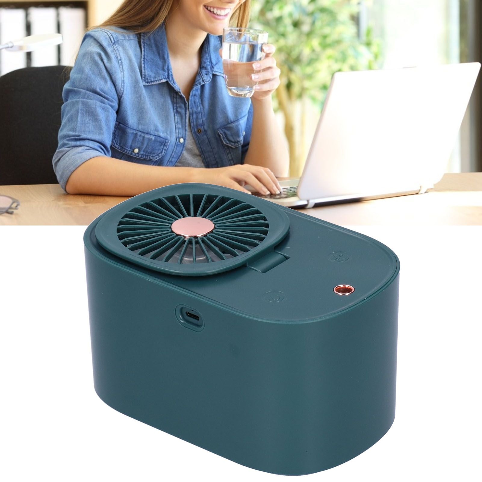 90 Degree Folding Electric Fan 2 in1 Portable Humidifying Electric Fan for Home OfficeDark Blue