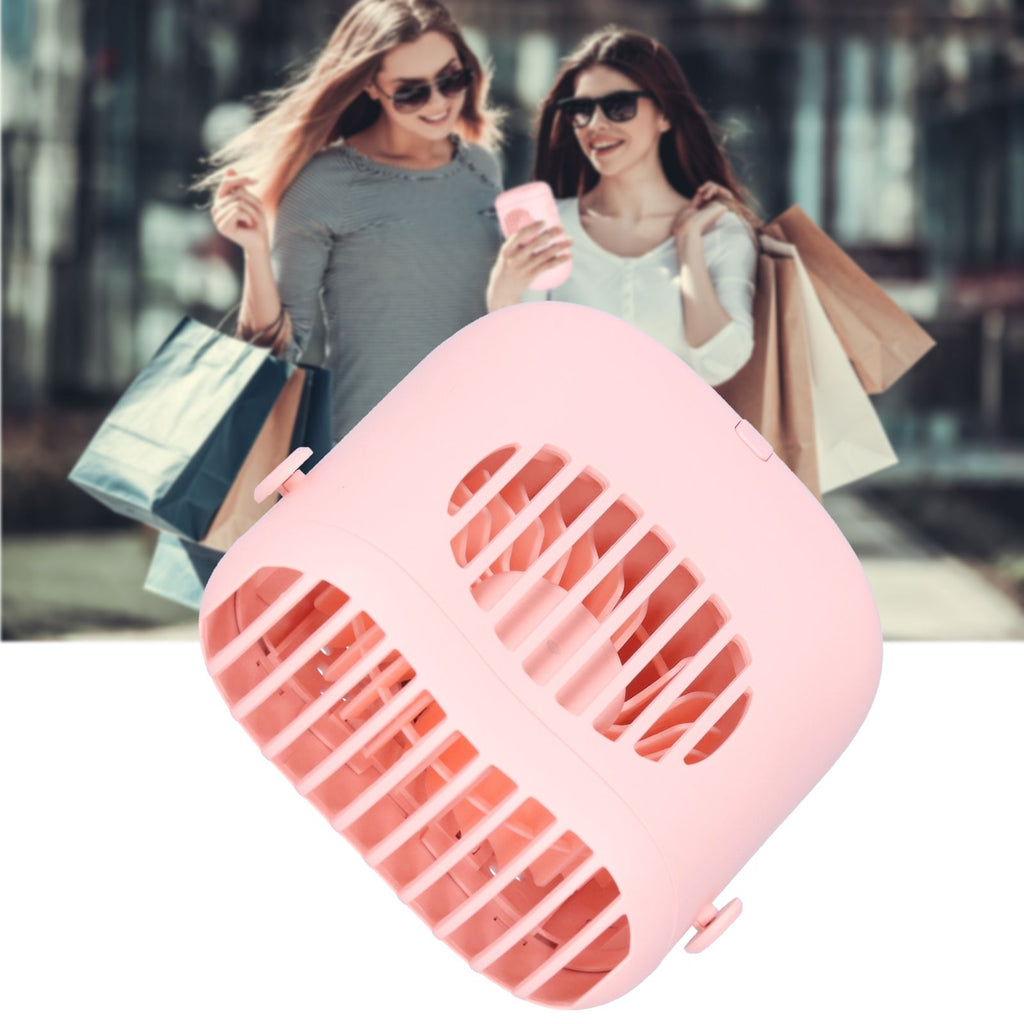 Hand-Held Mini Fan USB Charging Waist Hanging Fan for Home Office Traveling Pink