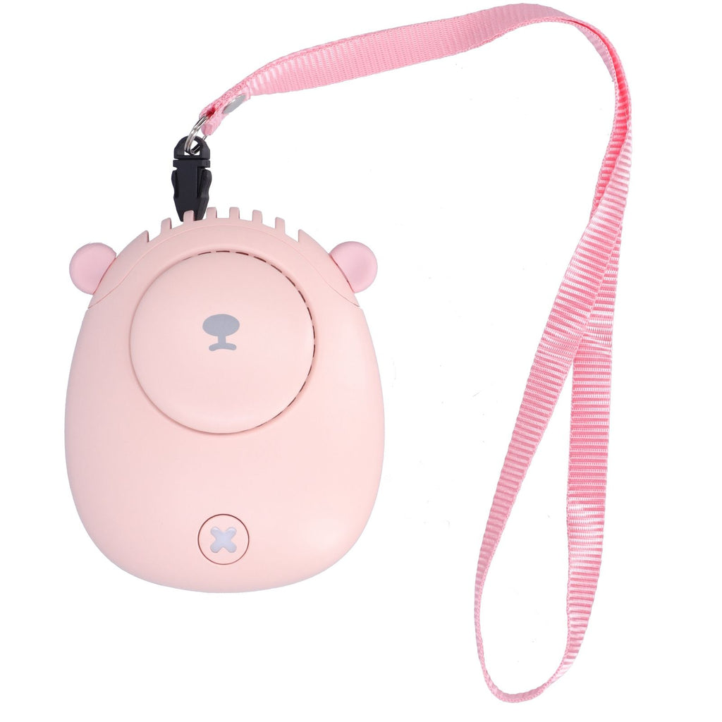 Electric Fan Hanging Neck Portable Mini Fan with 3‑Gear Wind Speed USB Charging for SummerPink