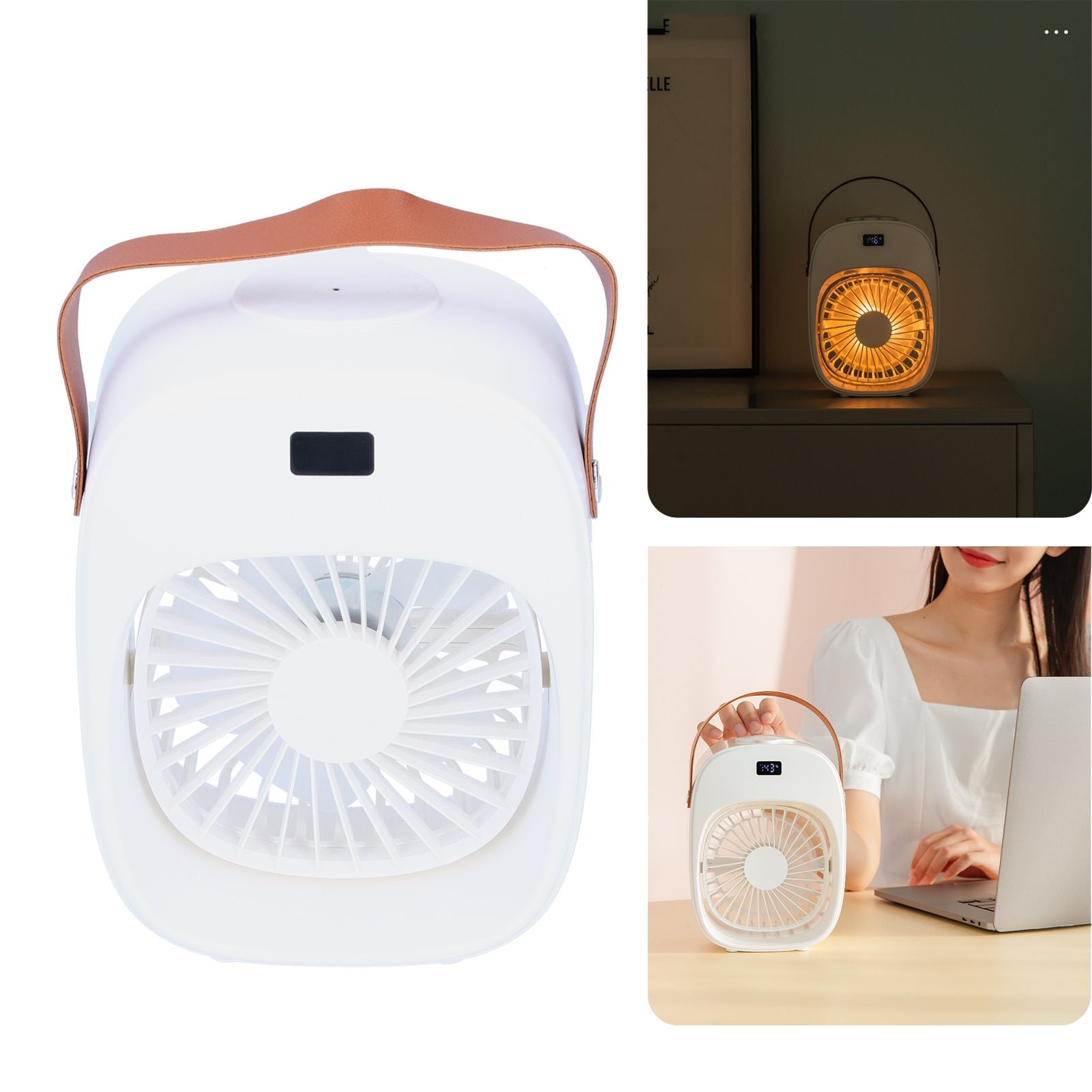 Adjustable Electric Fan Portable Spray Humidification Electric Fan for Home Outdoor DormitoryWhite