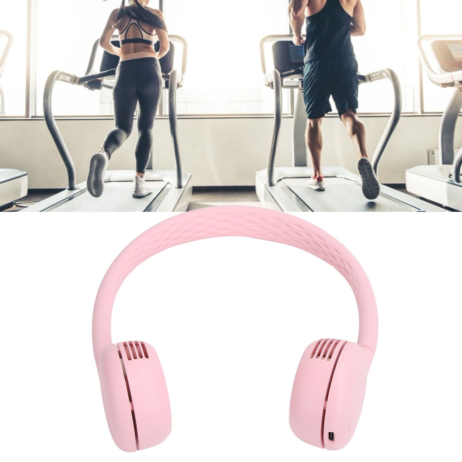 Fanless Hanging Neck Fan Adjustable USB Charging Silent Sports Fan for Home School OutdoorPink 2000mAh