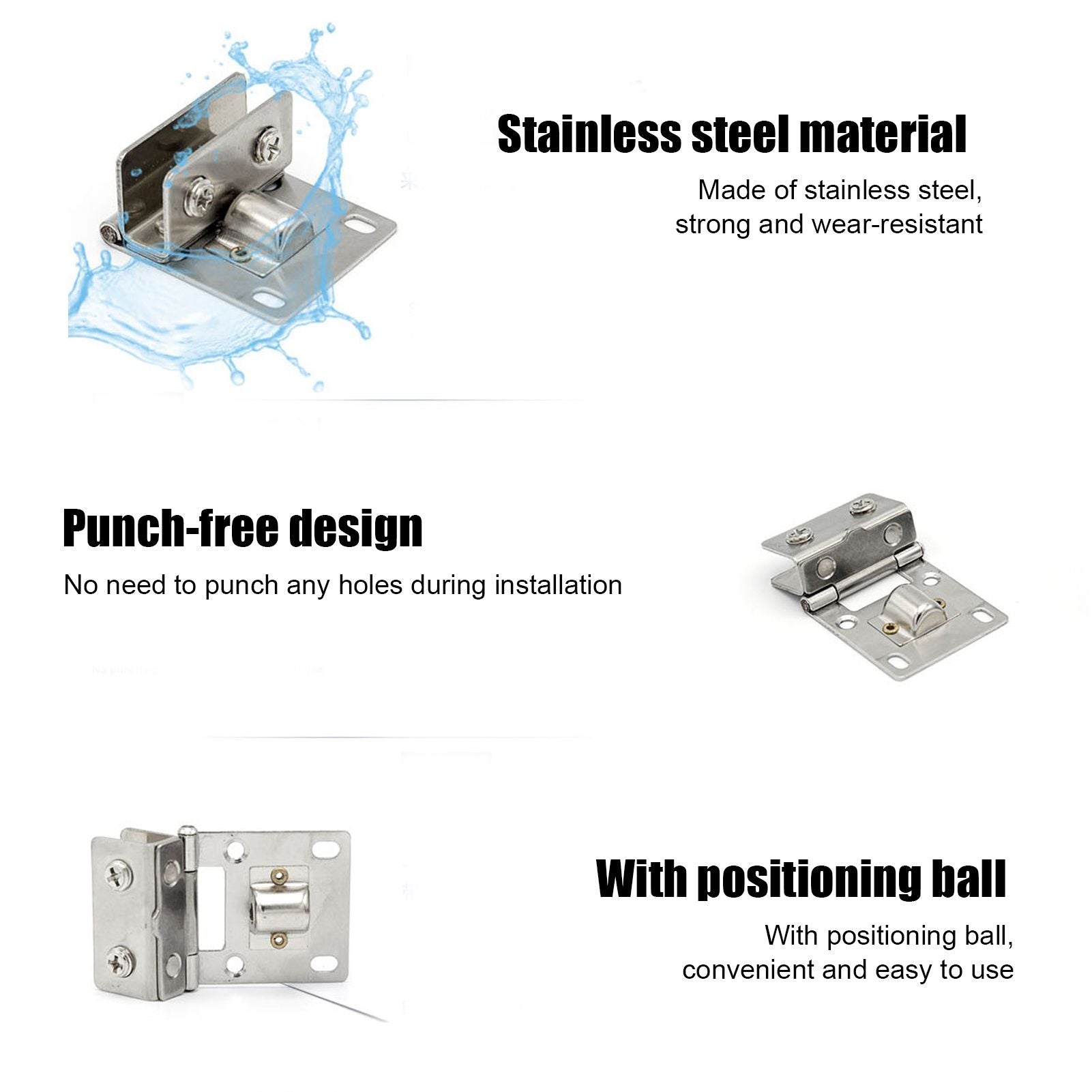 Glass Door Hinge PunchFree Stainless Steel Clip Cabinet Bracket Clamp Household Supplies