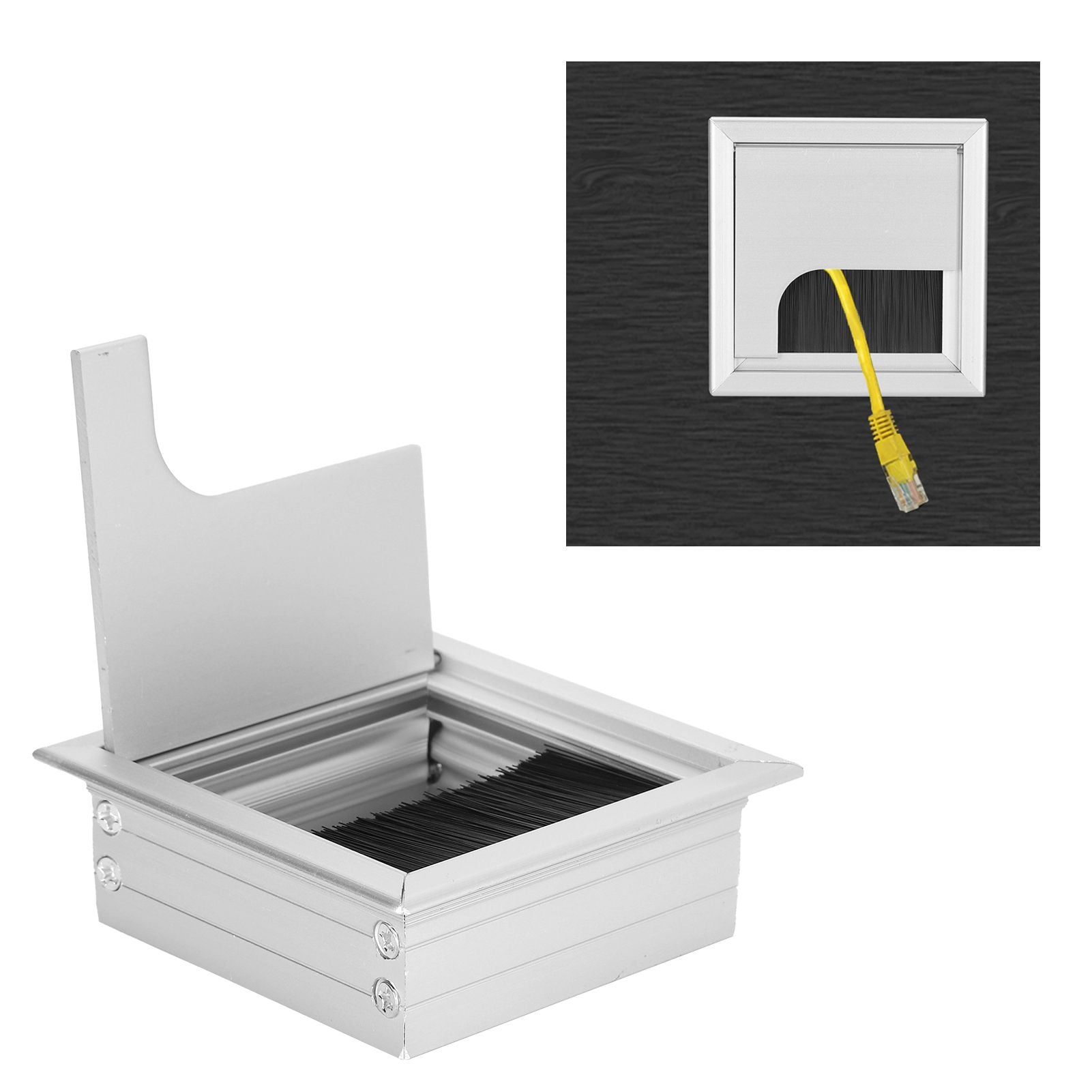 Aluminium Alloy Desk Grommet Table Wire Organizer with Hairbrush for Home and Office