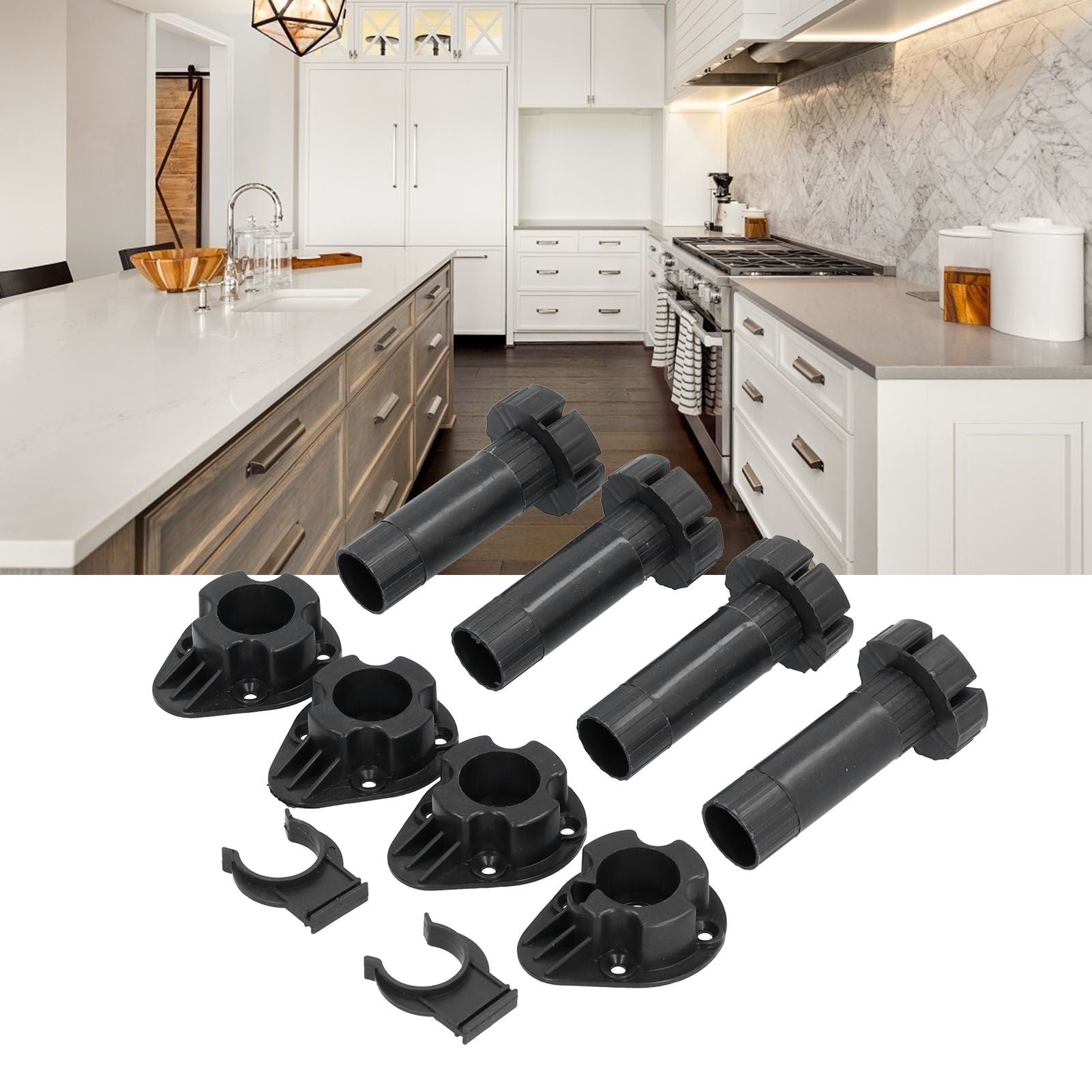 4Set Adjustable Cabinet Feet ABS Support Leg for Cupboard Closet Furnitures Black