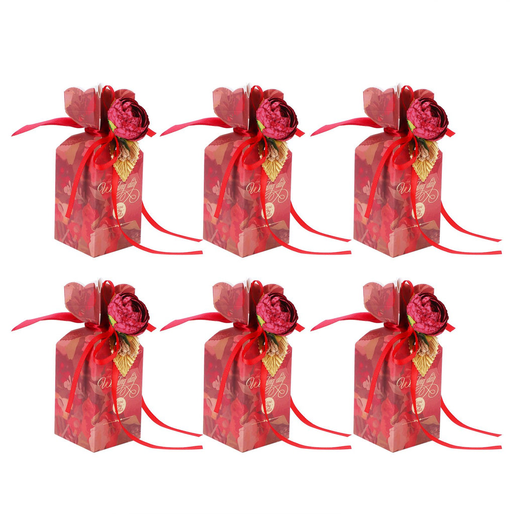 10 Set Candy Boxes Wedding Birthday Party Favor Gift Box with Ribbons DecorationRetro Flower Pattern