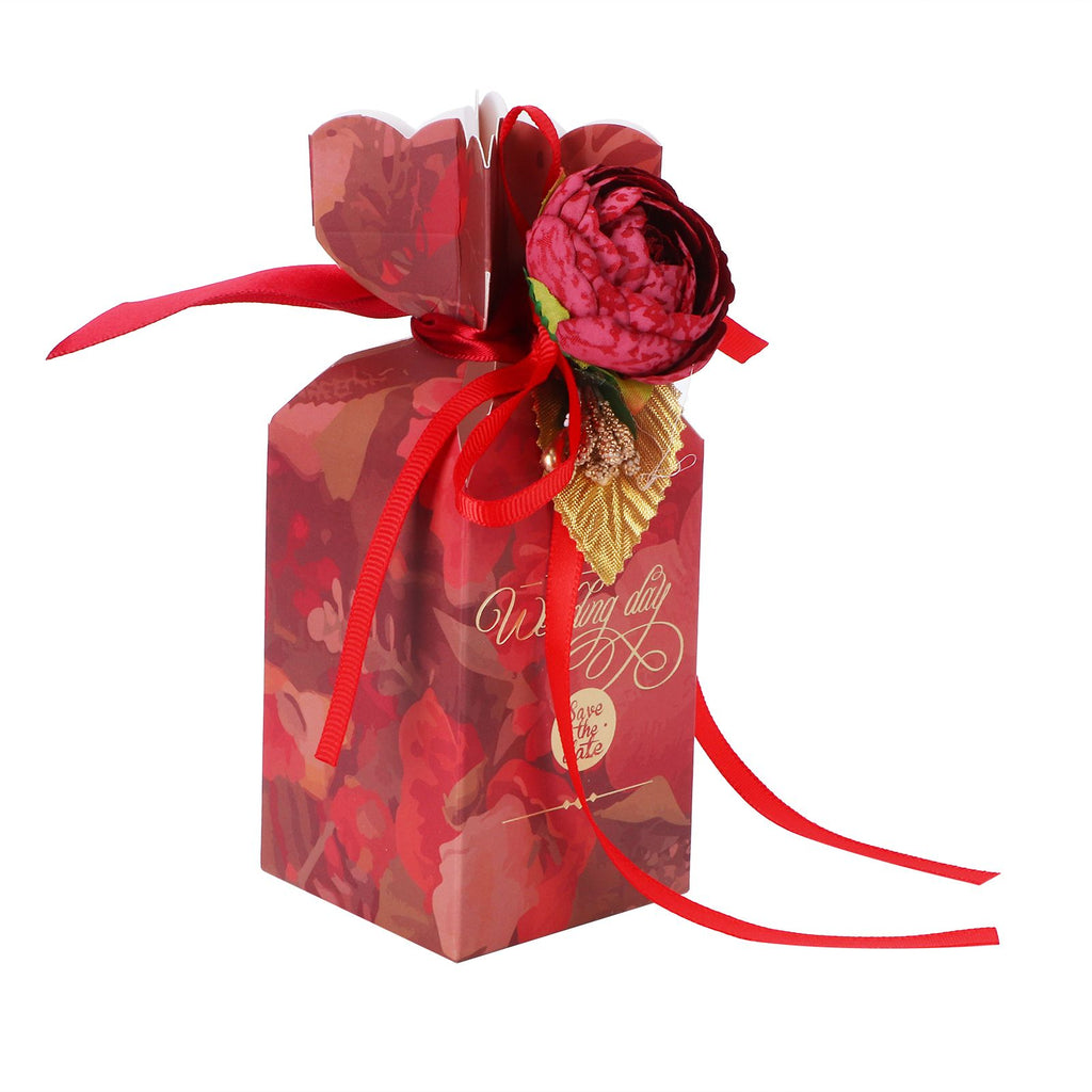 10 Set Candy Boxes Wedding Birthday Party Favor Gift Box with Ribbons DecorationRetro Flower Pattern