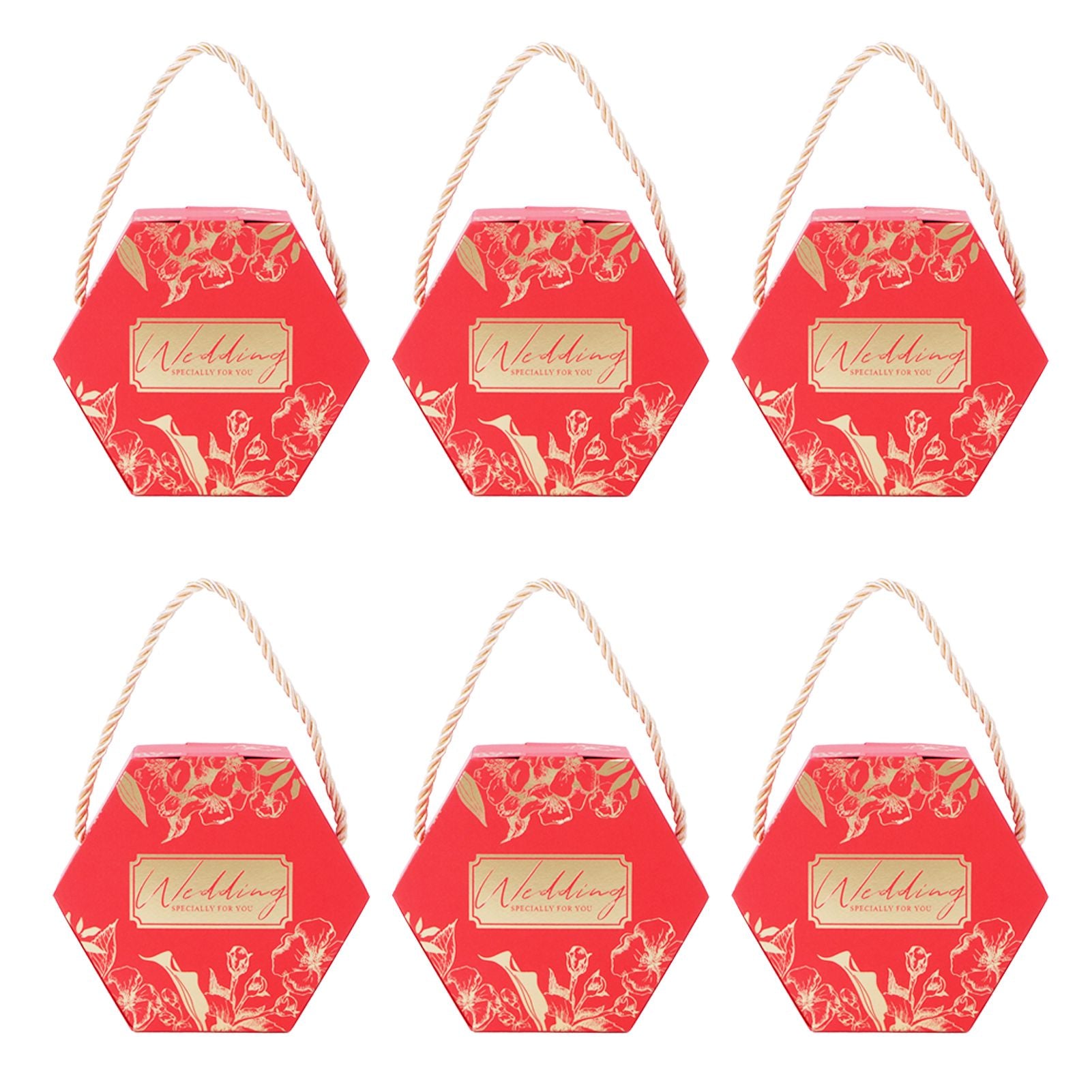 10 Set Candy Boxes Bags Hexagonal Chocolate Gift Boxes with Ropes for Wedding SuppliesRed